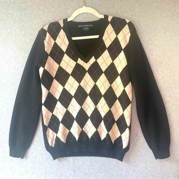 Ralph Lauren Argyle Golf Navy Blue Cotton Sweater sz. M #RR - Picture 1 of 10